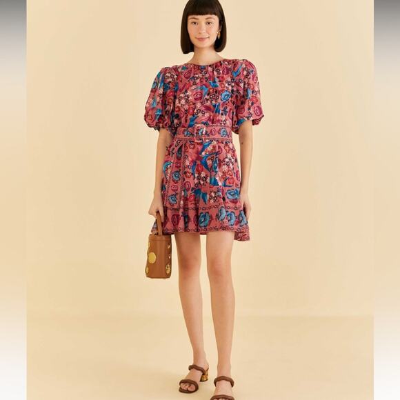 Farm Rio Blush Floral Birds Mini Dress - Picture 2 of 7